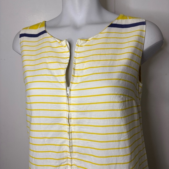 Vintage 60s Yellow Stripes Sleeveless Mini Mod Shift Dress Zip Front Size 9 - Picture 3 of 8